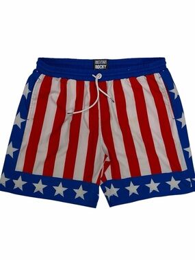 RSVLTS Rocky Shorts Mens XL Patriotic USA Flag Movie Lined Hybrid Swim Trunks
